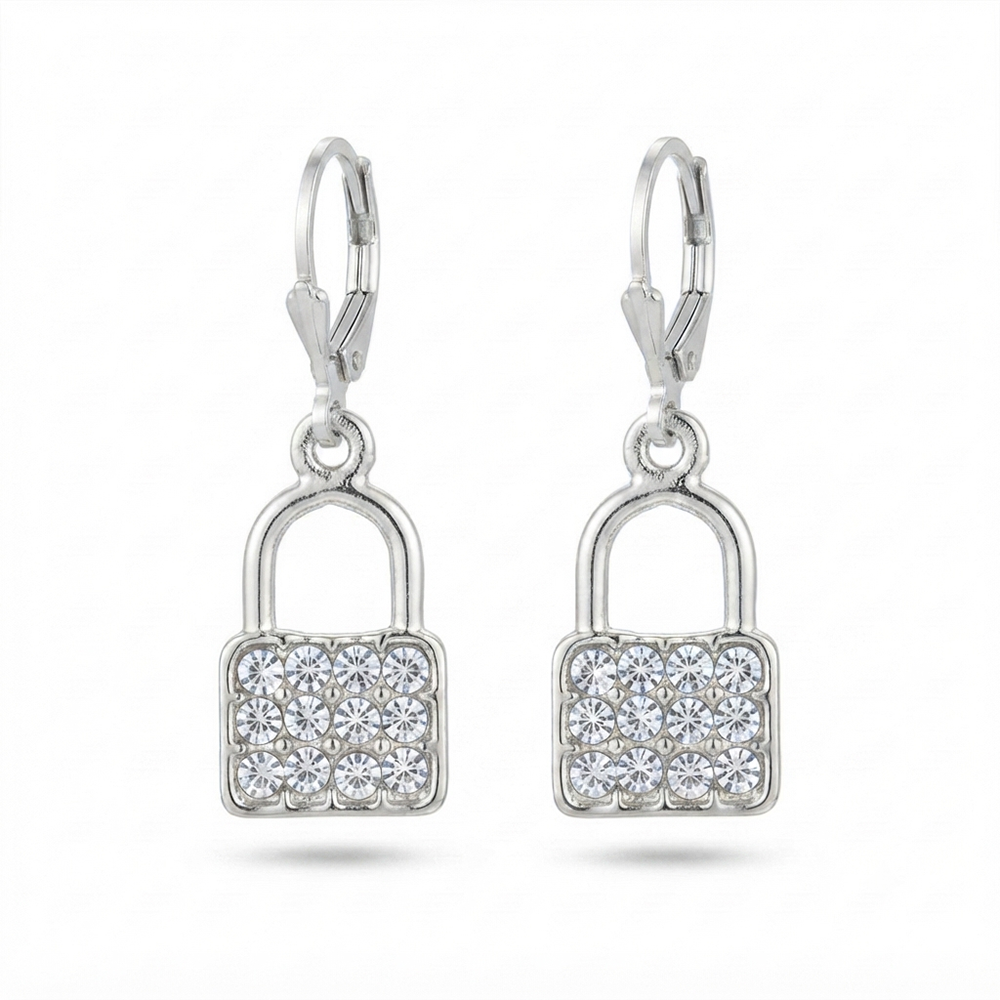 Urthn Silver Plated Austrian Stone Lock Shape Hoop Earrings for Women(Pack Of 6)