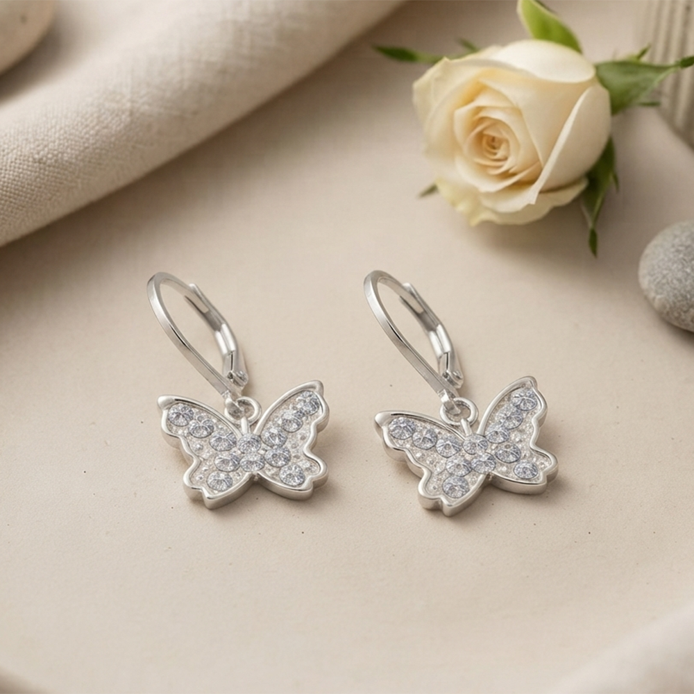 Urthn Silver Plated Austrian Stone Butterfly Shape Hoop Earrings for Women