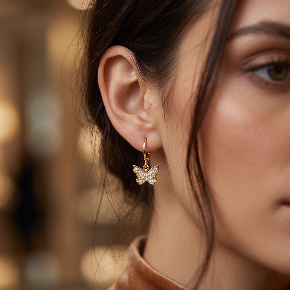 Urthn Gold Plated Austrian stone Butterfly Shape Hoop Earrings for Women
