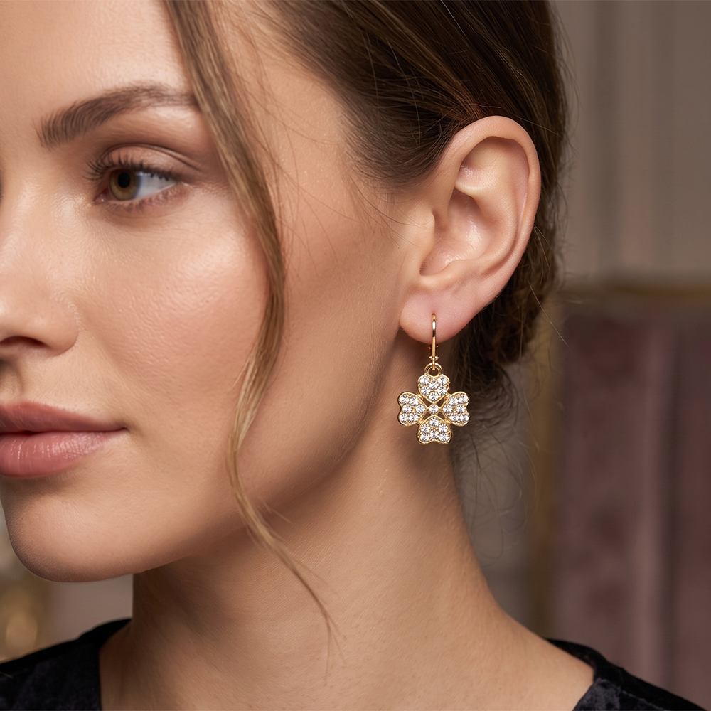 Urthn Gold Plated Austrian Stone Floral Shape Hoop Earrings for Women
