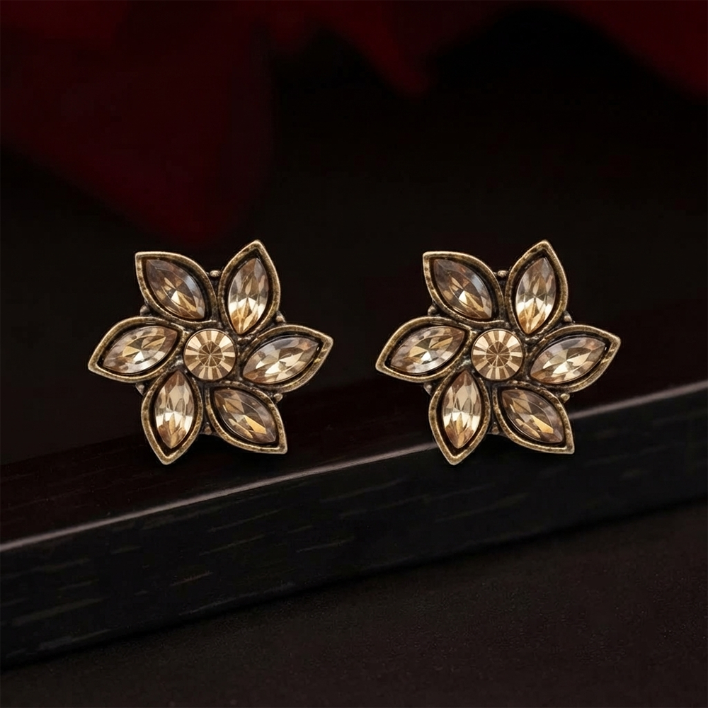 Urthn Antique Gold Plated Crystal Stud Earrings