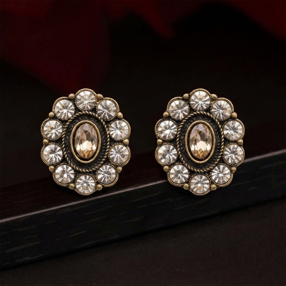 Urthn Antique Gold Plated Crystal Stud Earrings