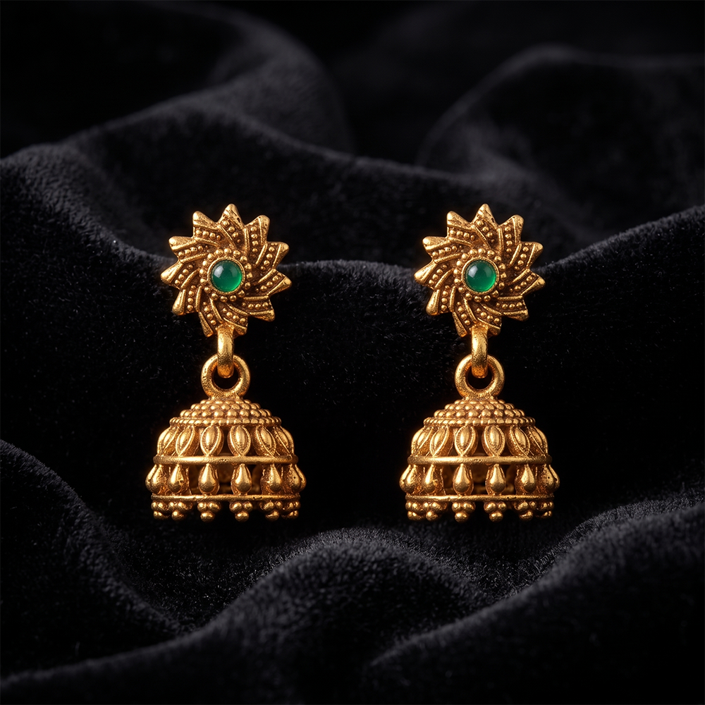 Urthn Antique Gold Plated Temple Jhumki Earrings