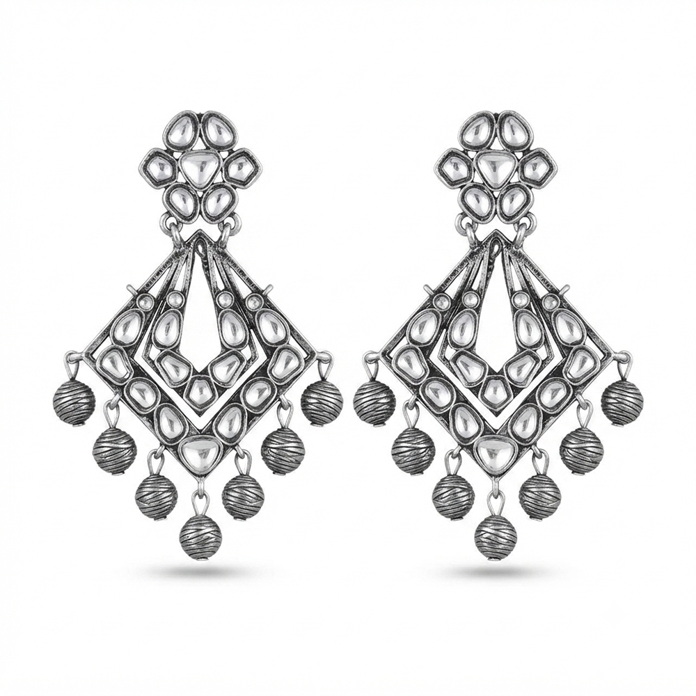 Urthn Oxidised Earrings Featuring Mirror Cut Glass Stone for Girls & Women(Pack of 3)