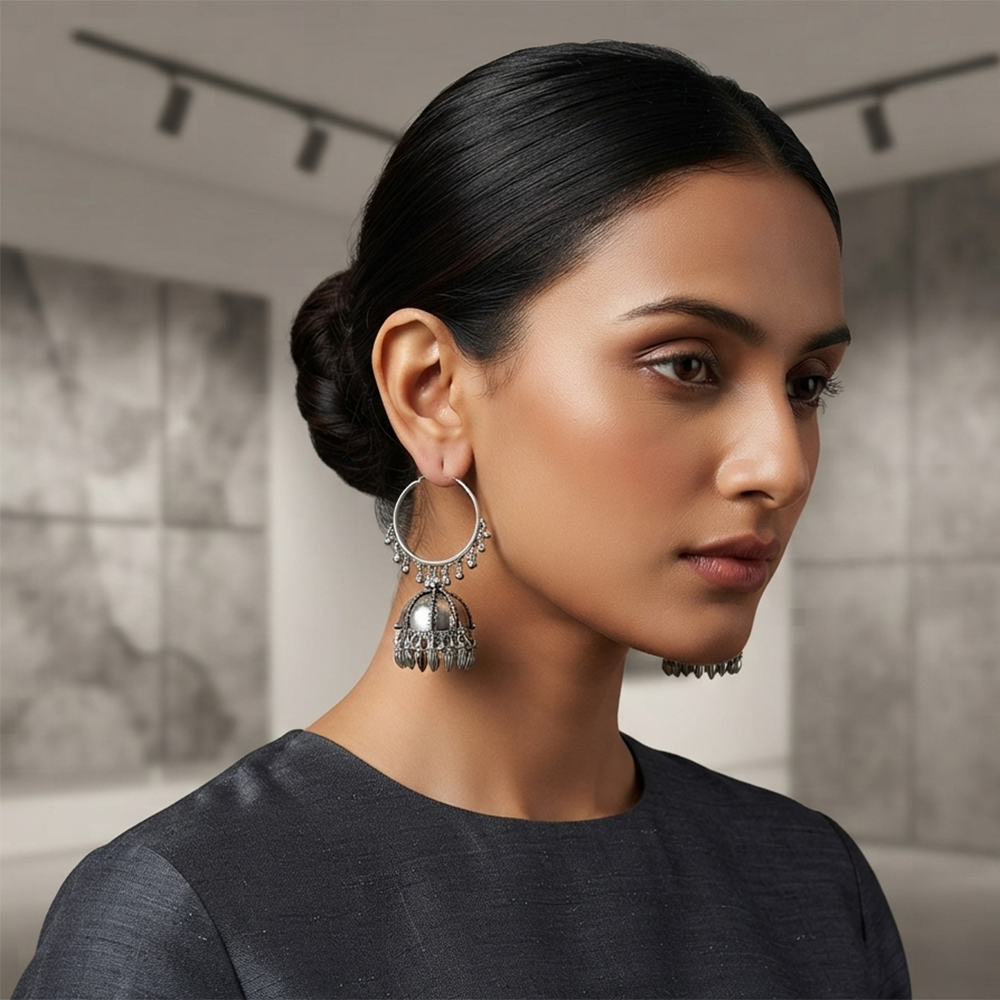 Urthn Oxidised Hoop Jhumka Earrings for Girls & Women(Pack of 3)