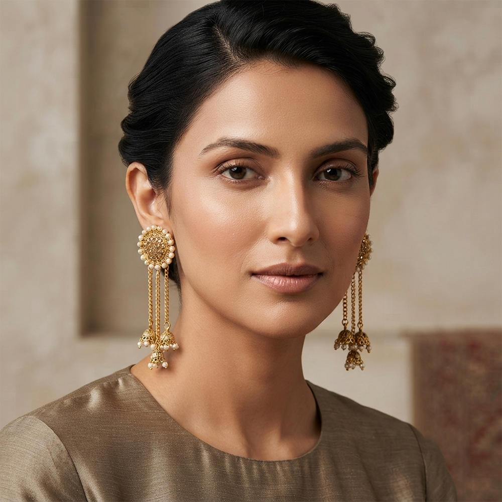 Urthn Fashion Gold Plated Austrian Stone Jhumki Drop Earrings