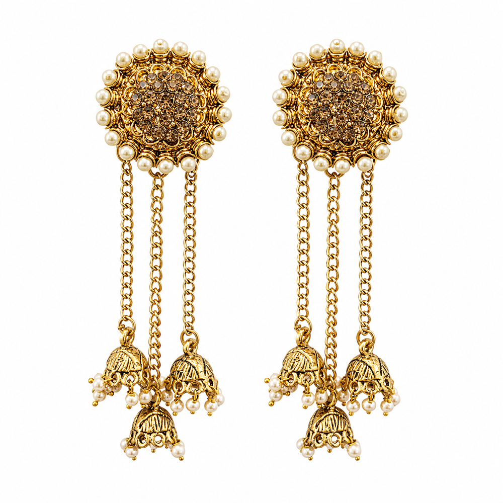 Urthn Fashion Gold Plated Austrian Stone Kashmiri Jhumki Drop Earrings(Pack of 3)