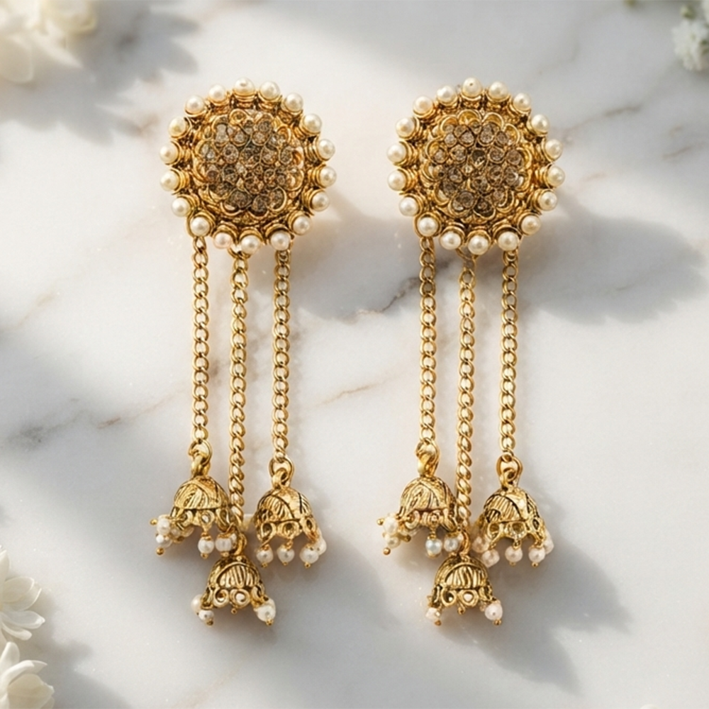 Urthn Fashion Gold Plated Austrian Stone Kashmiri Jhumki Drop Earrings(Pack of 3)