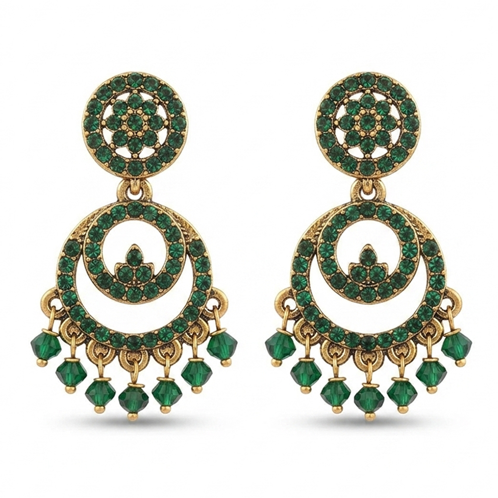 Urthn Designer Stone & Pearl Chandelier Earrings for Women(Pack of 3)