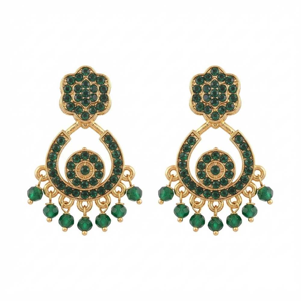 Urthn Designer Stone & Pearl Chandelier Earrings for Women(Pack of 3)
