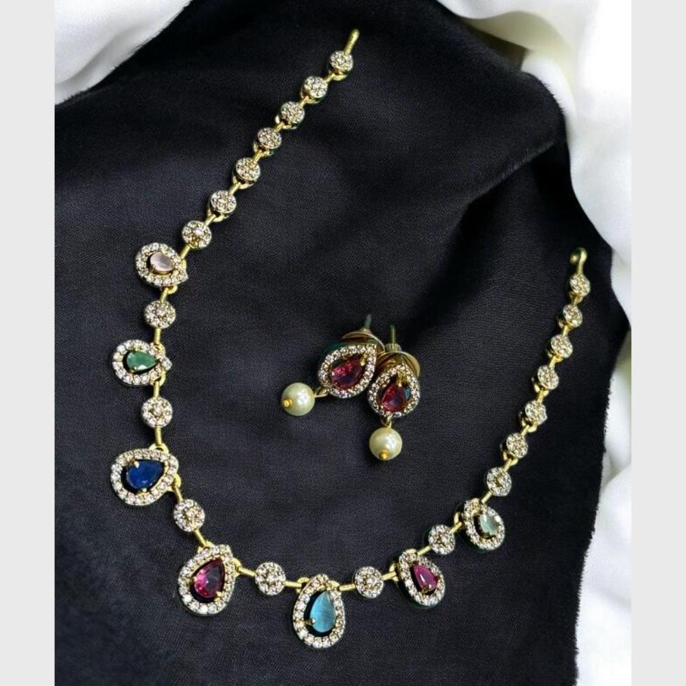 Sona Covering Elegant Gold Plated Austrian Stone And Crystal Stone Necklace Set