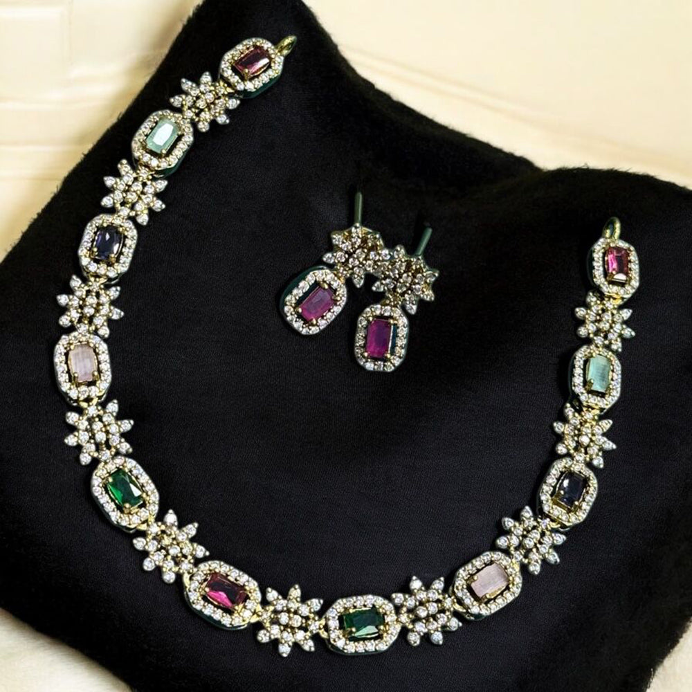 Sona Covering Charming Gold Plated Austrian Stone And Crystal Stone Necklace Set