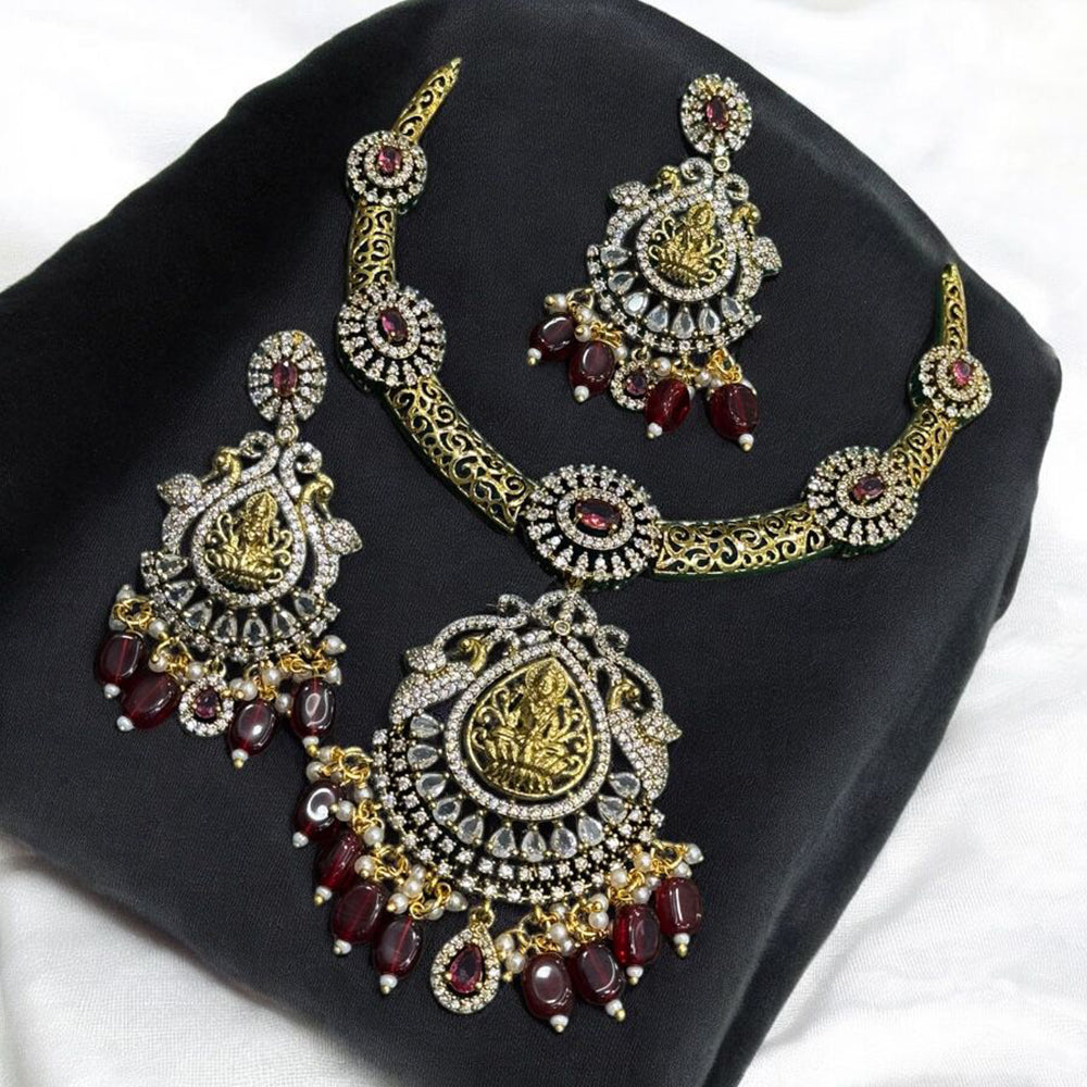 Sona Covering Royal Elegance Gold Plated American Diamond And Beads Temple Necklace Set