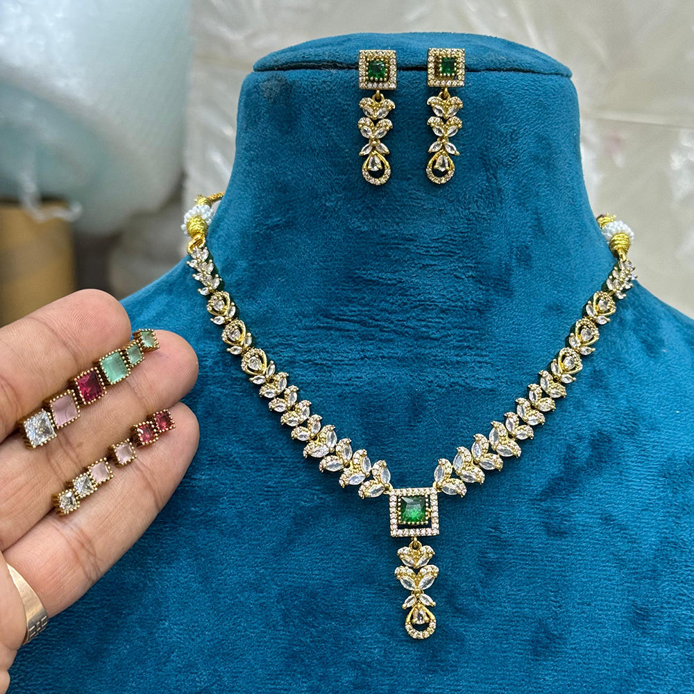 Sona Covering Shining Gold Plated American Diamond Changeable Necklace Set