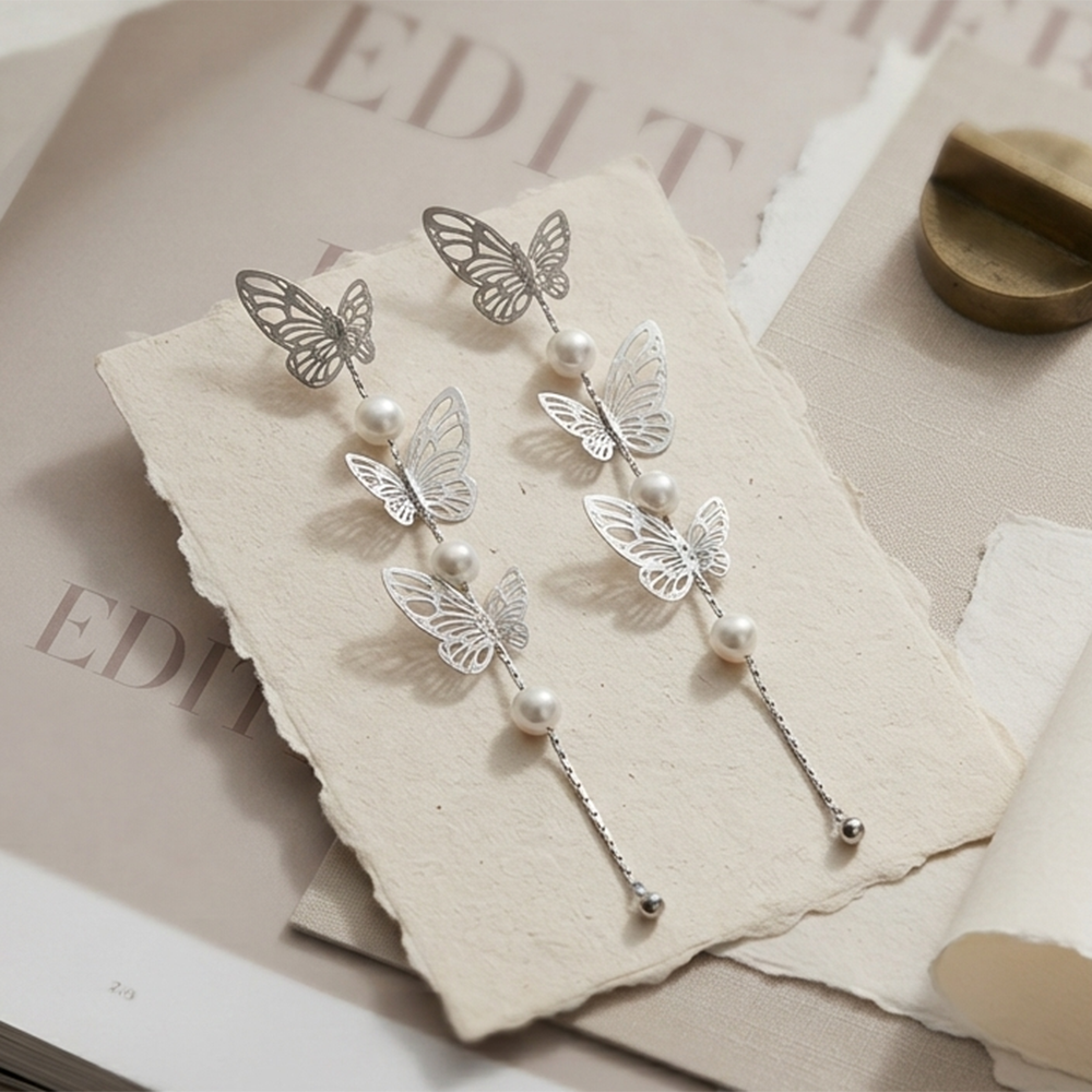 Urthn Trendy Long Tassel Earrings with Butterfly Drop for Women