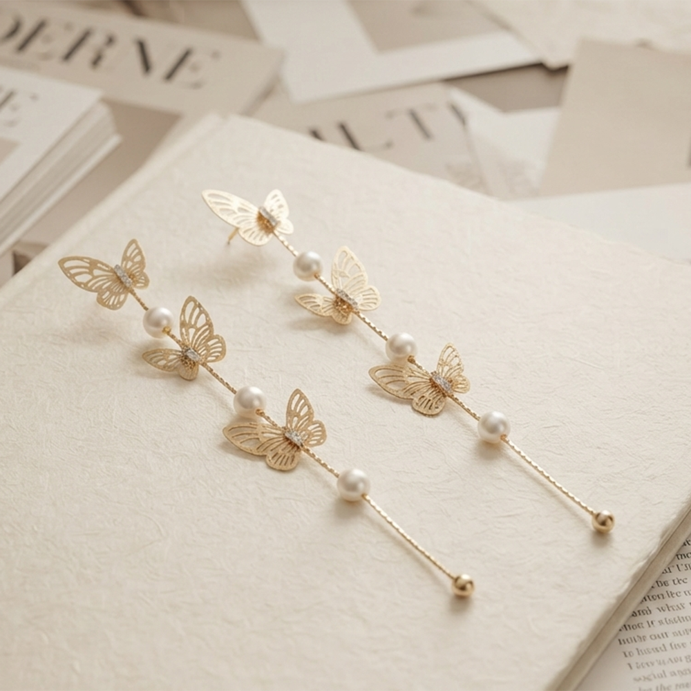 Urthn Trendy Long Tassel Earrings with Butterfly Drop for Women