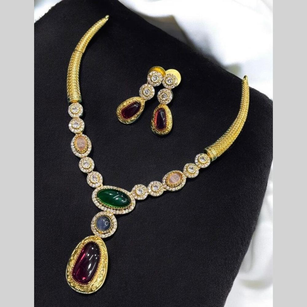 Sona Covering Gold Plated Pota Stone Necklace Set