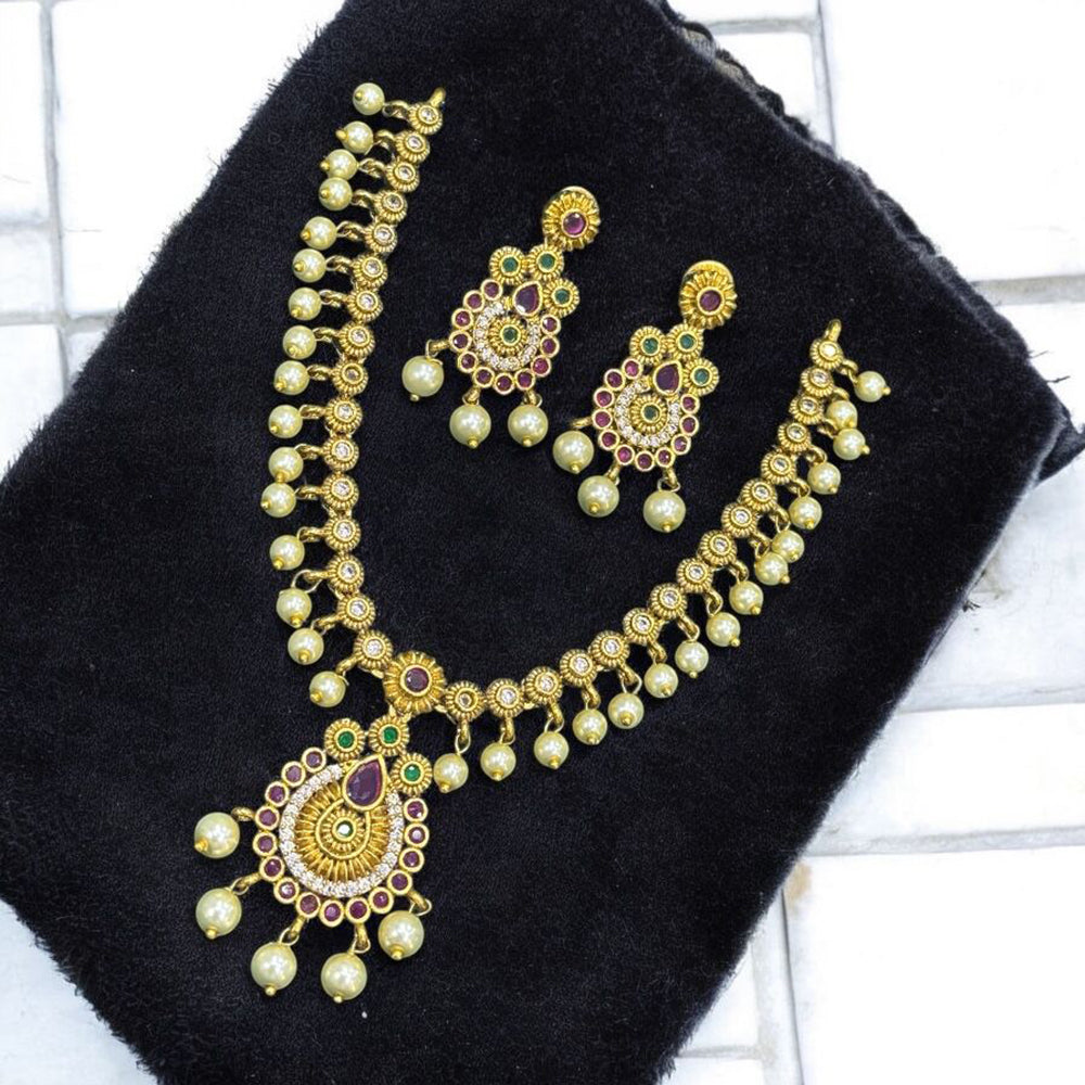 Sona Covering Gold Plated Pota Stone And Beads Necklace Set