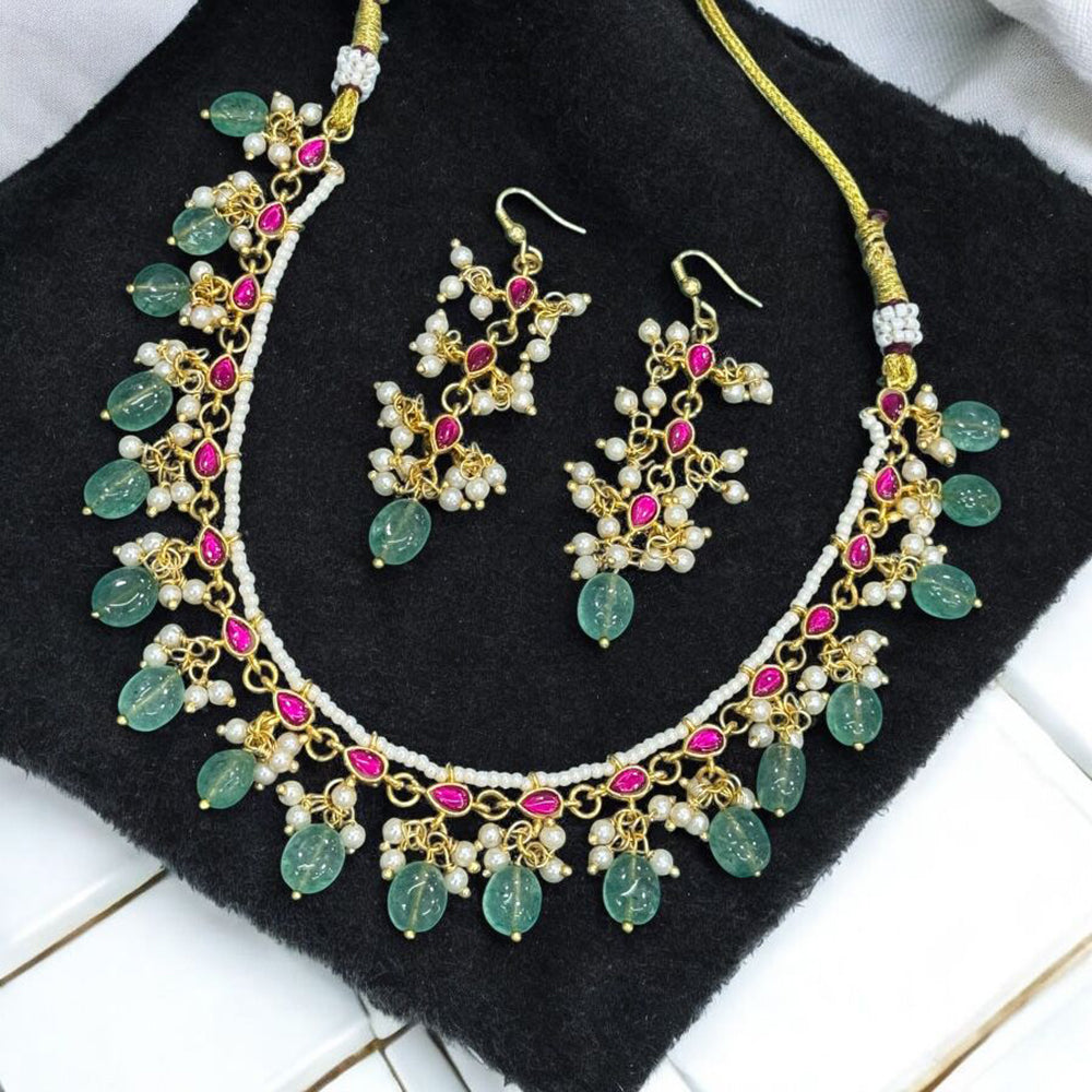 Sona Covering Gold Plated Pota Stone And Beads Necklace Set
