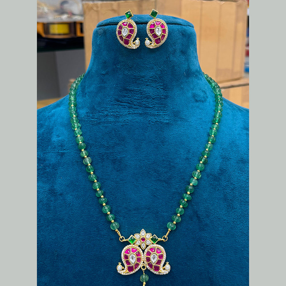 Sona Covering Gold Plated Pota Stone And Beads Necklace Set