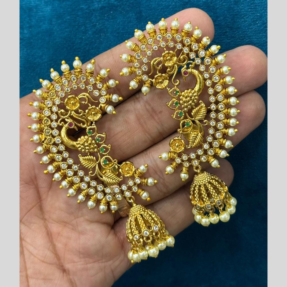 Sona Covering Elegant Gold Plated Austrian Stone And Pearl Earcuff Jhumki Earrings