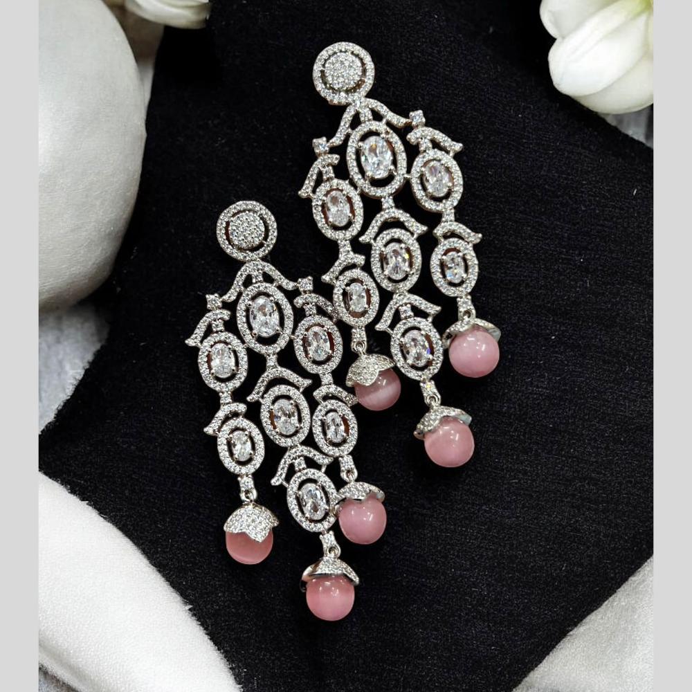 Sona Covering Silver Plated American Diamond Dangler Earrings