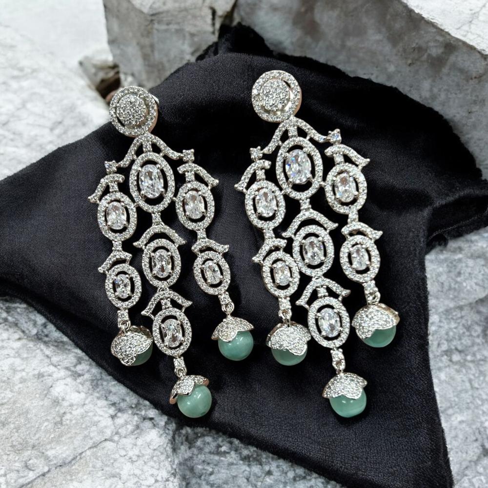 Sona Covering Silver Plated American Diamond Dangler Earrings