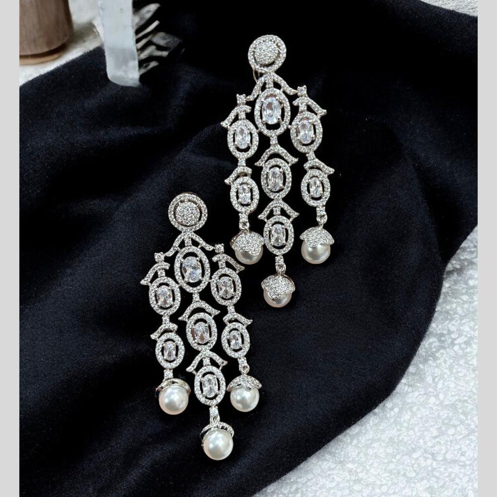 Sona Covering Silver Plated American Diamond Dangler Earrings