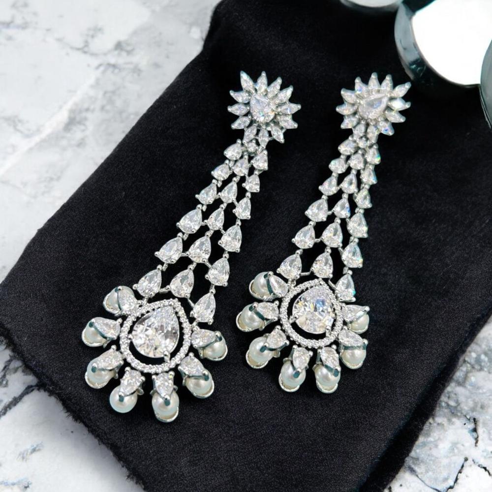 Sona Covering Silver Plated American Diamond Dangler Earrings