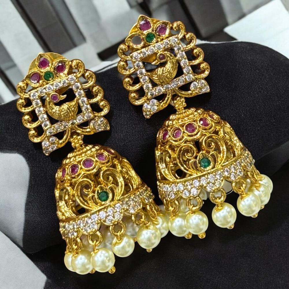 Sona Covering Gold Plated Pota And Austrian Stone Jhumki Earrings