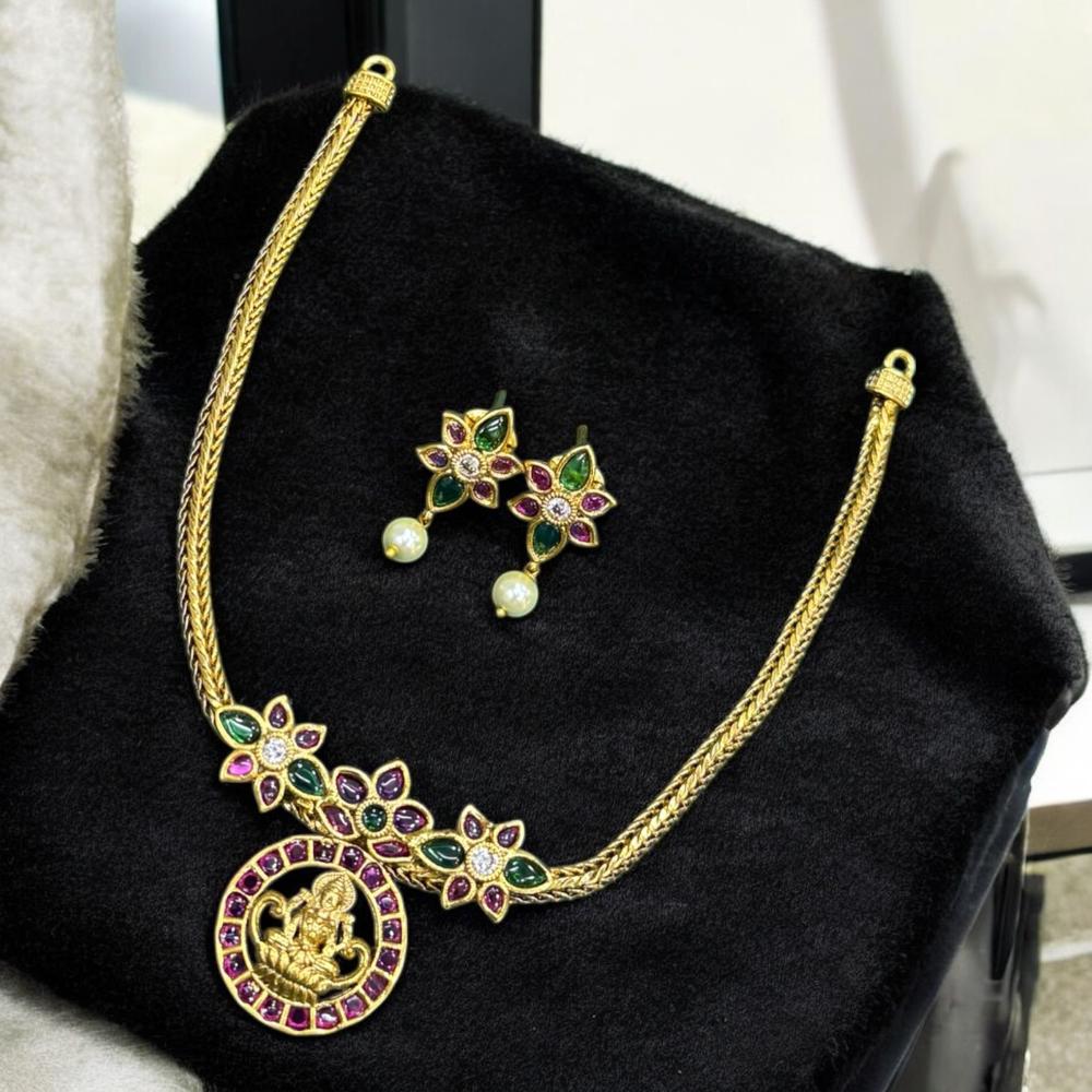 Sona Covering Gold Plated Pota Stone Temple Necklace Set