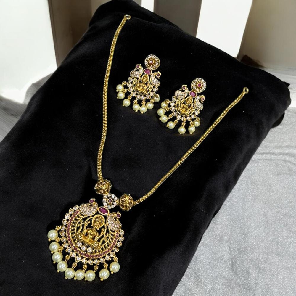 Sona Covering Gold Plated Austrian Stone And Pearl Temple Necklace Set