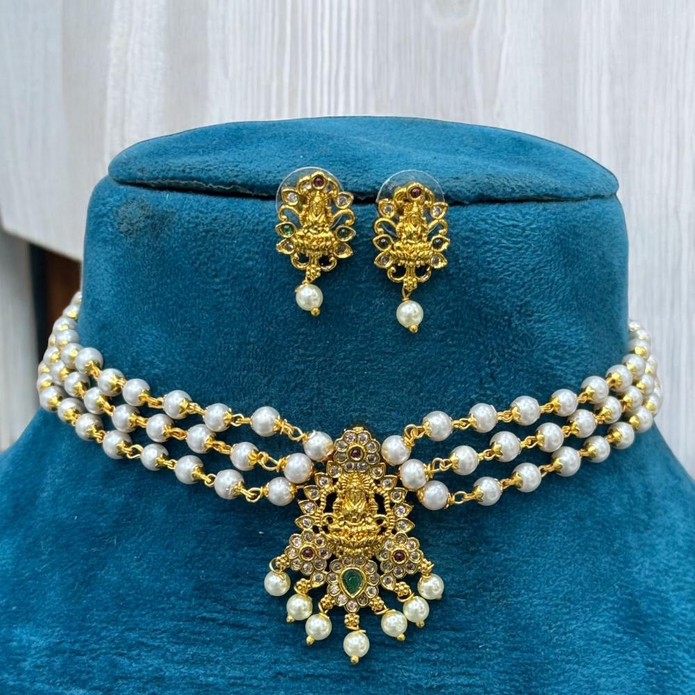 Sona Covering Temple Luxe Austrain Stone And Pearl  Choker Elegance Set