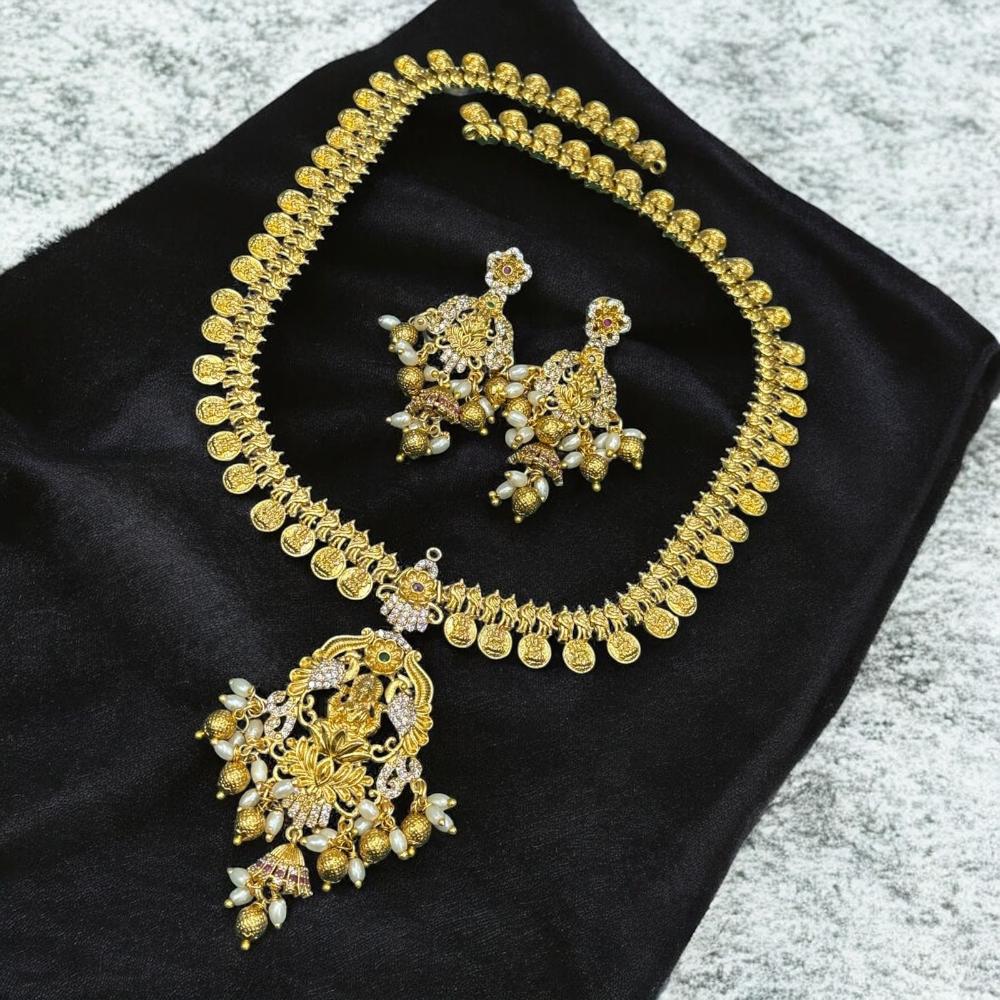 Sona Covering Antique Finish Austrian Stone Temple Necklace Set