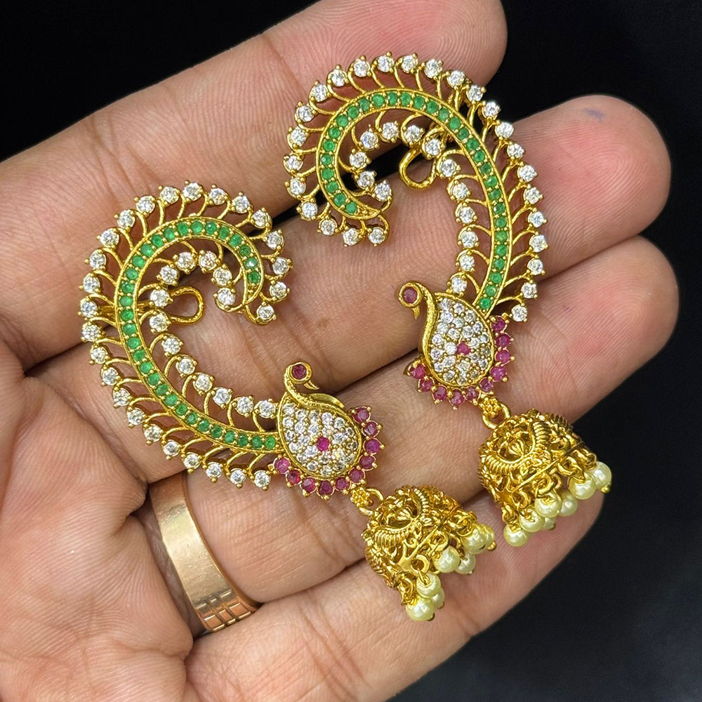 Sona Covering Gold Plated Pota And Austrian Stone Pearls Jhumki Earrings