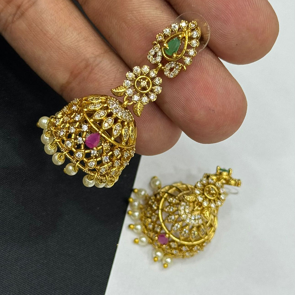 Sona Covering Gold Plated Pota And Austrian Stone Pearls Jhumki Earrings