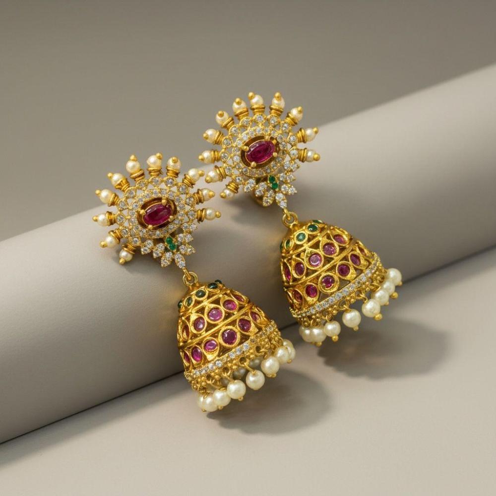 Sona Covering Royal Pota Stone And Pearl Jhumki Earrings