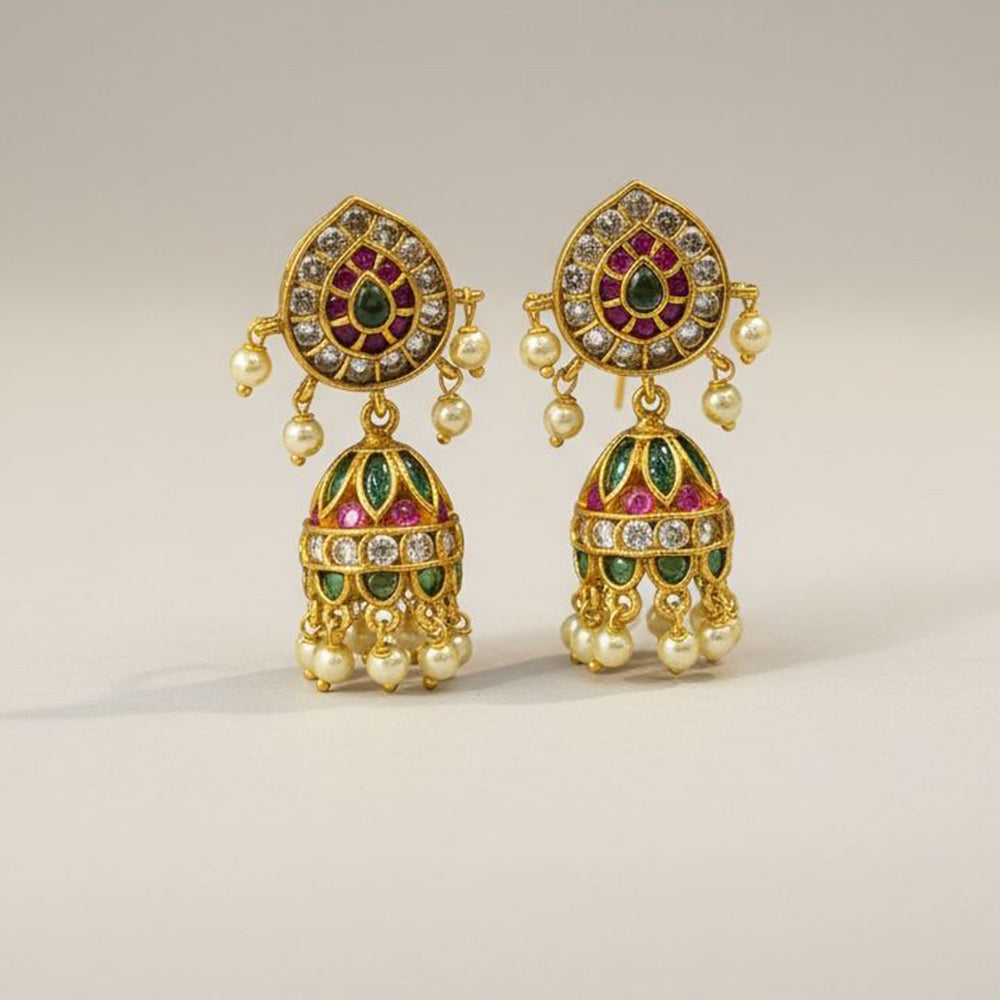 Sona Covering Designer Pota Stone And Beads Jhumki Earrings