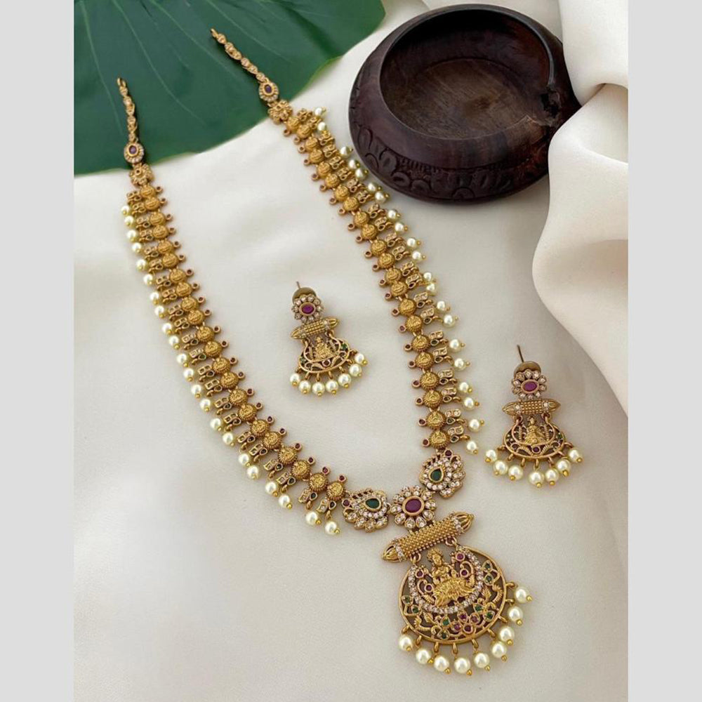 Sona Covering Delicate Pota Stone And Pearl Austrian Long Necklace Set