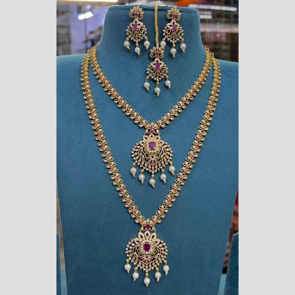 Sona Covering Sparkling Crystal Stone And Beads Double Necklace Set
