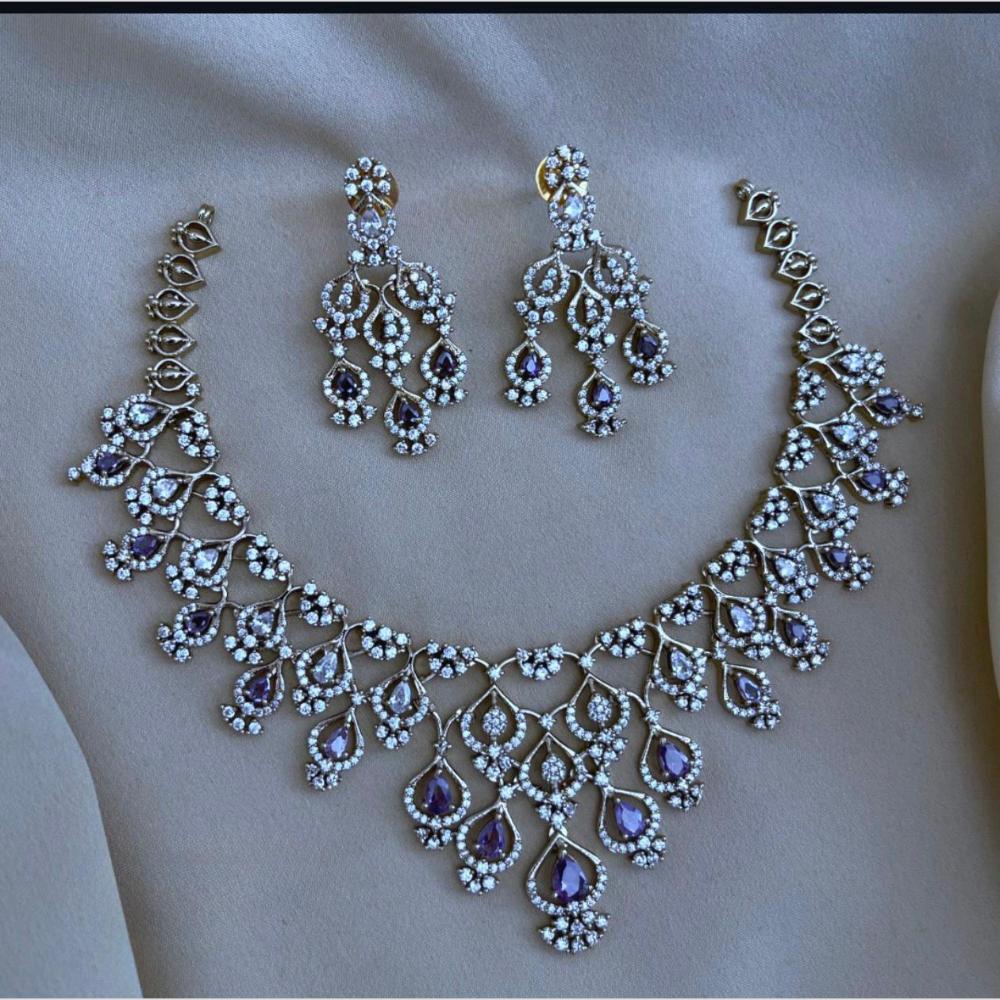 Sona Covering Glamorous Crystal Stone And Austrain Stone Necklace Set