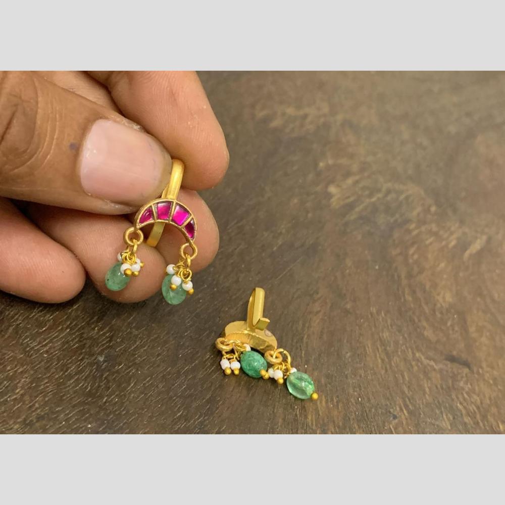 Sona Covering Gorgeous Pota Stone And Pearl Party Wear Studs Earrings
