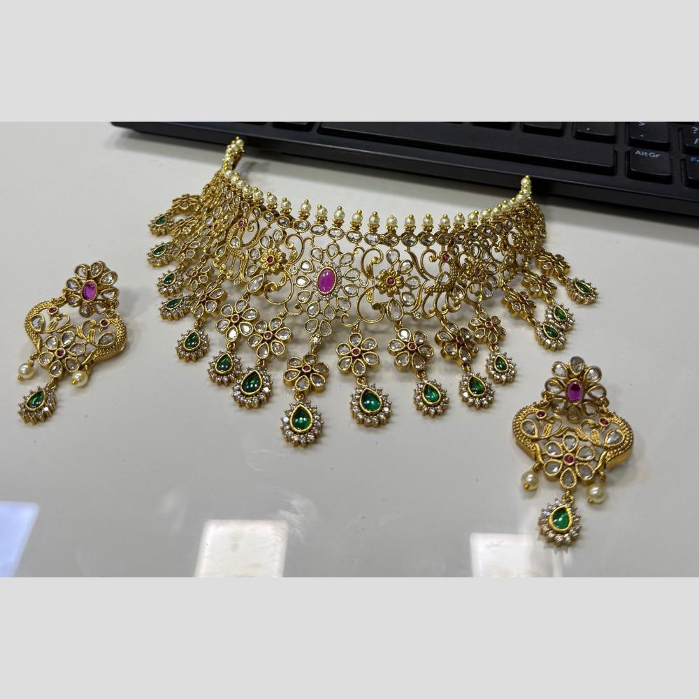 Sona Covering Glamorous Glow Pota Stone And Crystal Pearl Choker Necklace Set