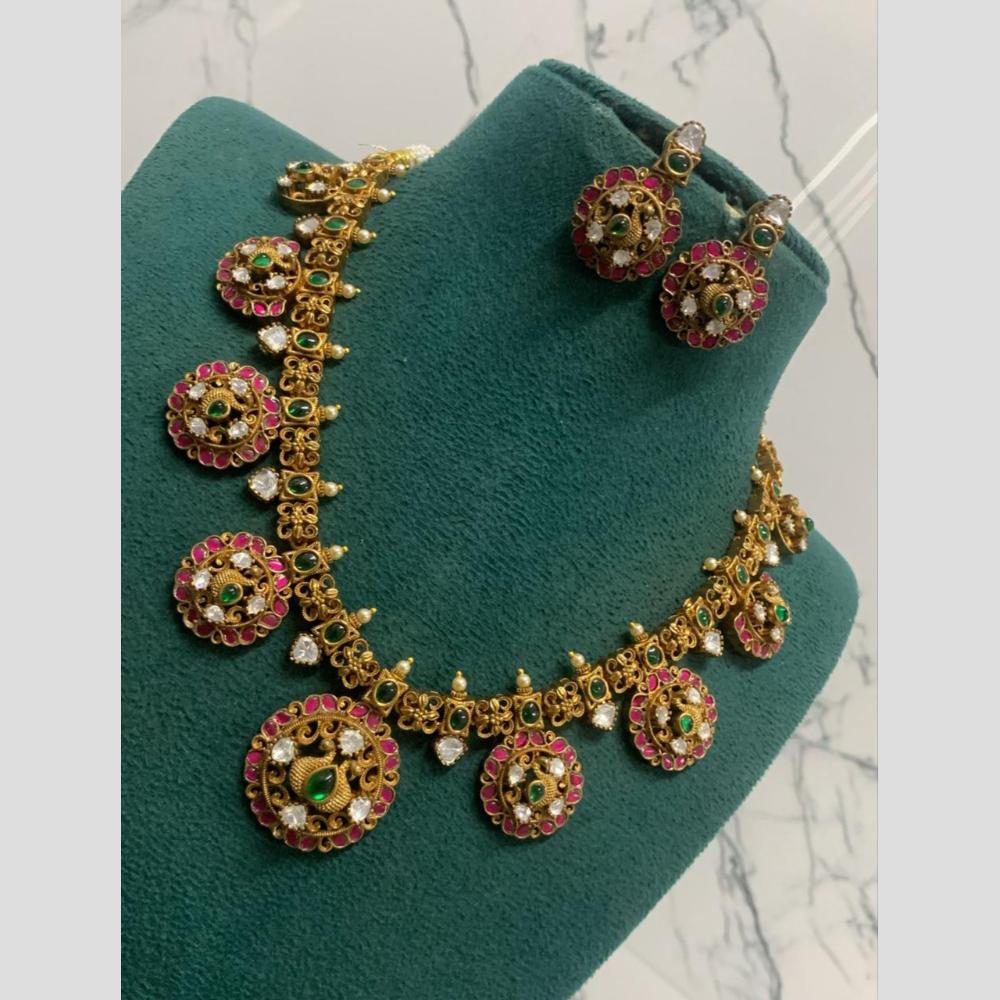 Sona Covering Glamorous Jadau Pota Stone And Pearl Necklace Set