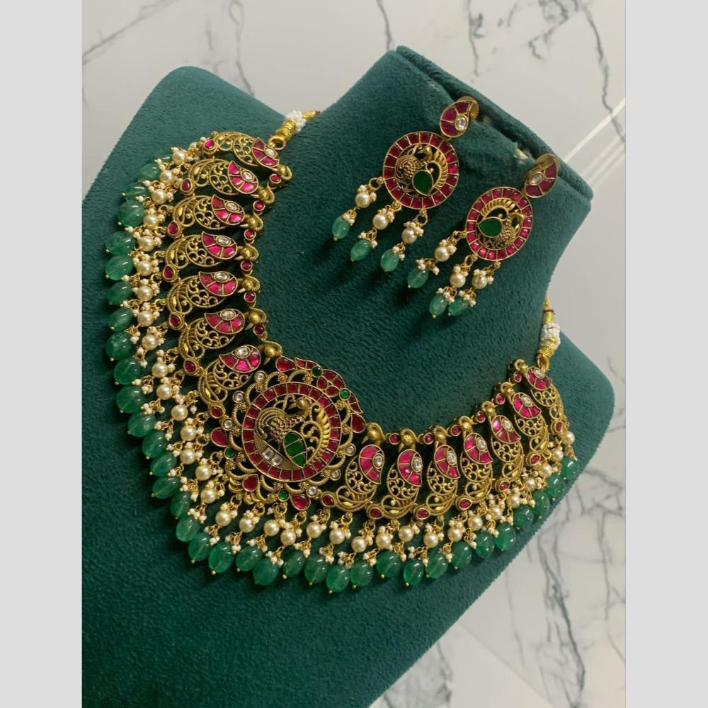 Sona Covering Glamorous Jadau Pota Stone Pearl And Beads Peacock Designe Necklace Set