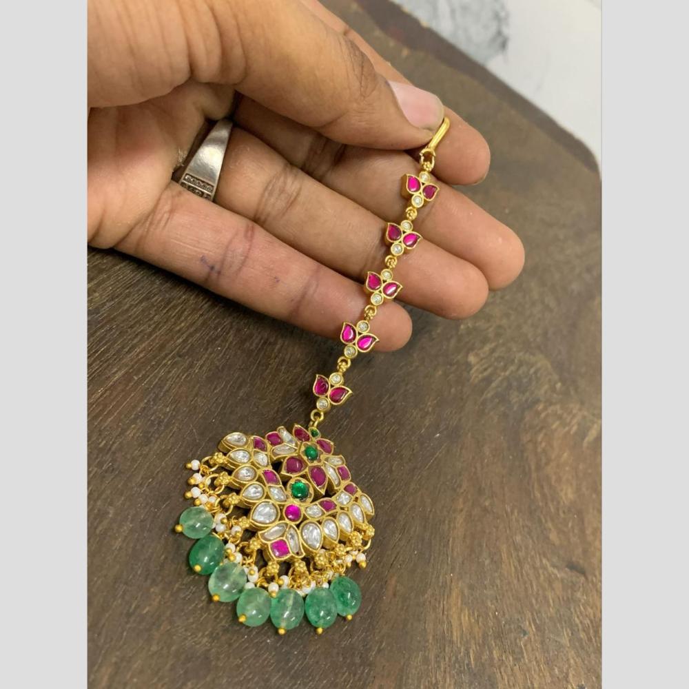 Sona Covering Designer Pota Stone And Beads Jadau Maangtikka