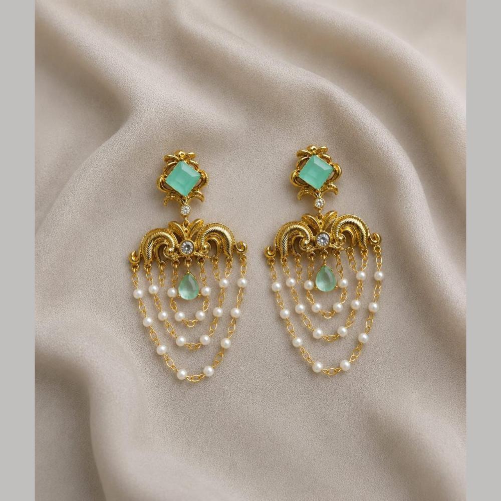 Sona Covering Graceful Crystal Stone And Pearl Dangler Earrings