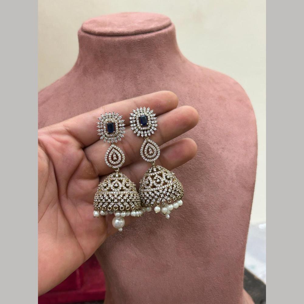 Sona Covering Graceful Crystal Stone And Austrian Stone Pearl Jhumki Earrings