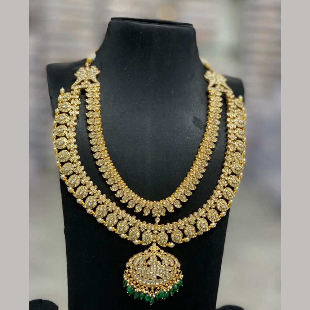 Sona Covering Premium Jadau Kundan Stone Pearl And Beads Double Layer Necklace Set