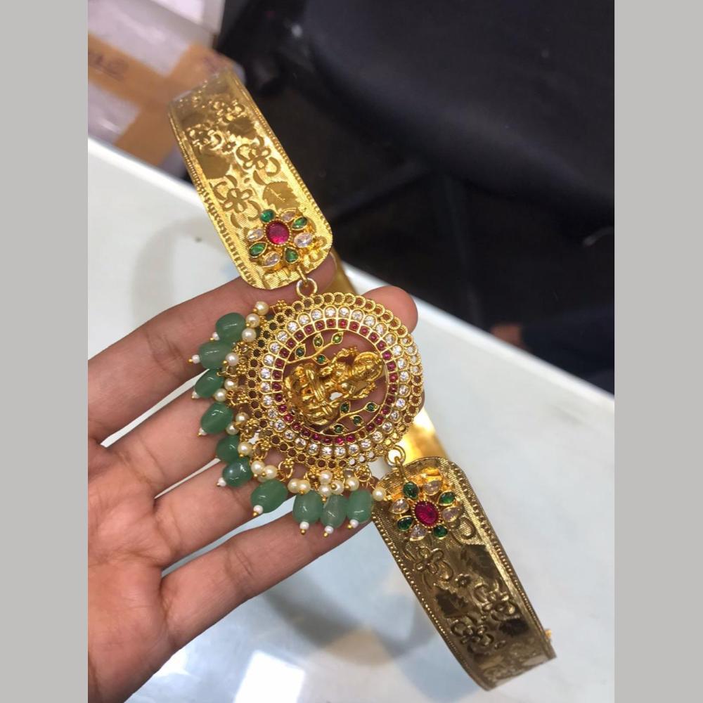Sona Covering Traditional Jadau Pota Stone And Pearl Temple Design Kamarbandh for Women
